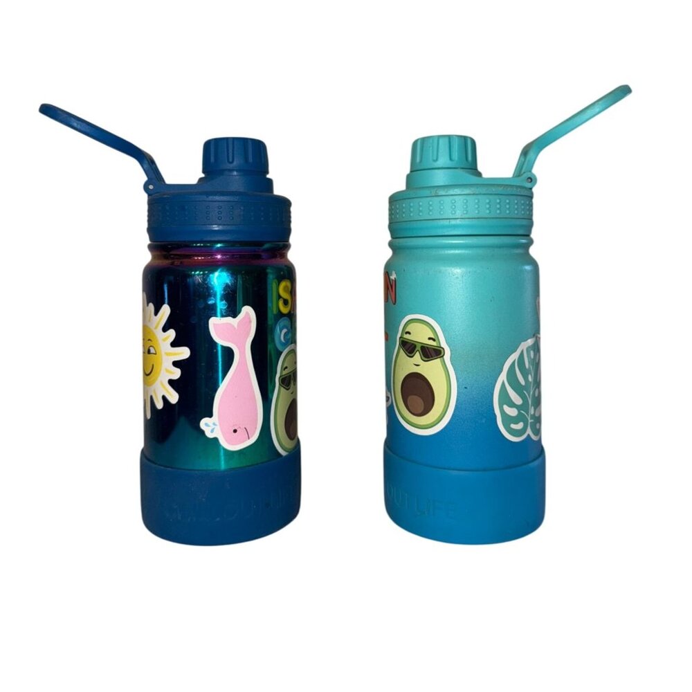 Personalized Kids Water Bottles With Stickers & Flip Straw Lid - 12 Oz